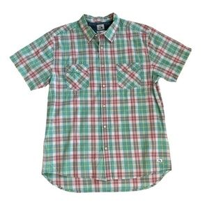 Quiksilver Men's Plaid throwback Short Sleeve Shirt - Green and Pink 🩷💚